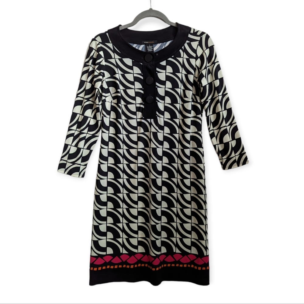 BCBG MAXAZRIA Abstract Stain Glass Punch Button Front Dress Small NWT